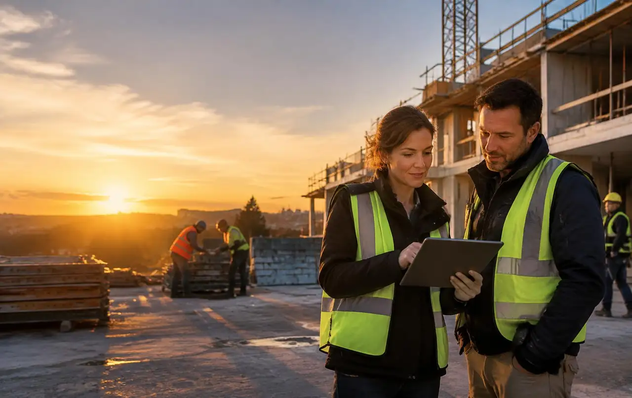 Dirigeante et conducteur de travaux consultant LEBTP.COM sur un chantier